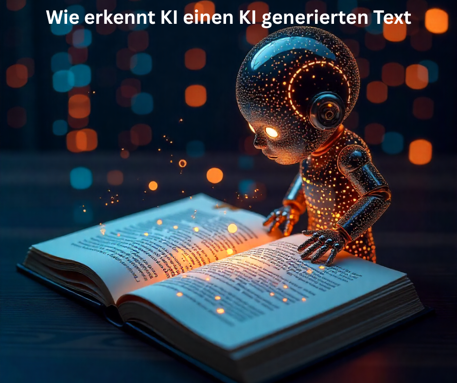 ein KI Roboter liest ein Text der von KI generiert wurde
