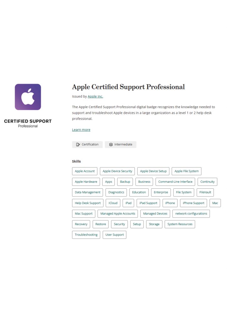 Profi-Support für die Apple-Welt: Unser Prokurist ist Apple Certified Support Professional (ACSP) 1 apple zertifikat a4 1